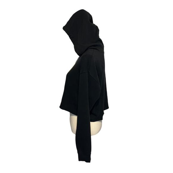 Wild Fable Cropped Hoodie Women's Sz Small Black Drawstring Raw Hem Cotton Blend - Picture 3 of 7